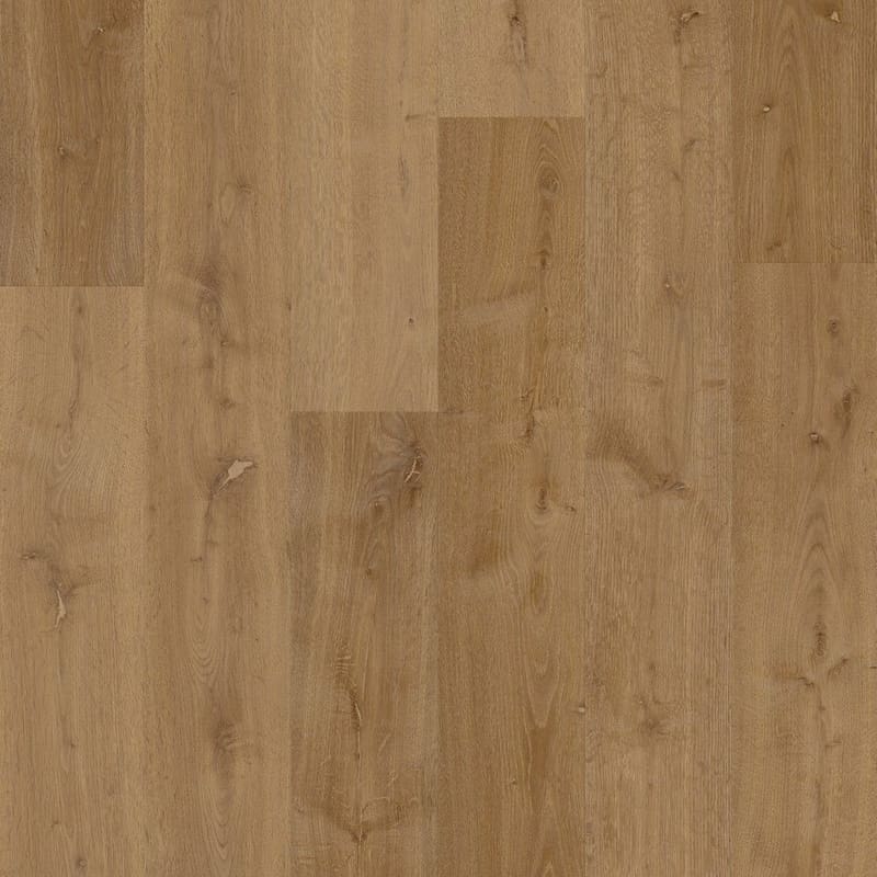 Quick-Step Alpha Bloom Elegant Oak Fumed vinyl flooring sample showing warm oak tones and natural wood grain pattern