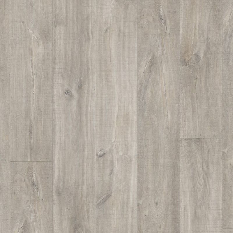 Full plank view of Quick-Step Canyon Oak Grey vinyl flooring showing the complete wood pattern