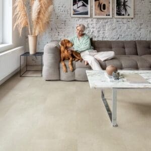 Minimalist bathroom with Sandstone Concrete flooring