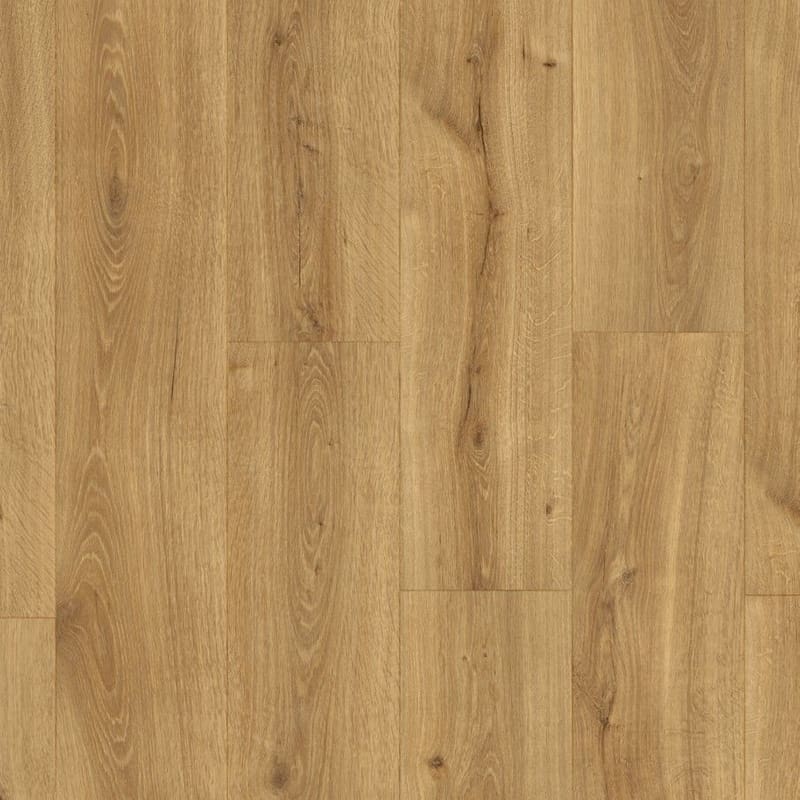 Quick-Step Majestic Desert Oak Warm Natural laminate flooring sample showing natural oak grain pattern