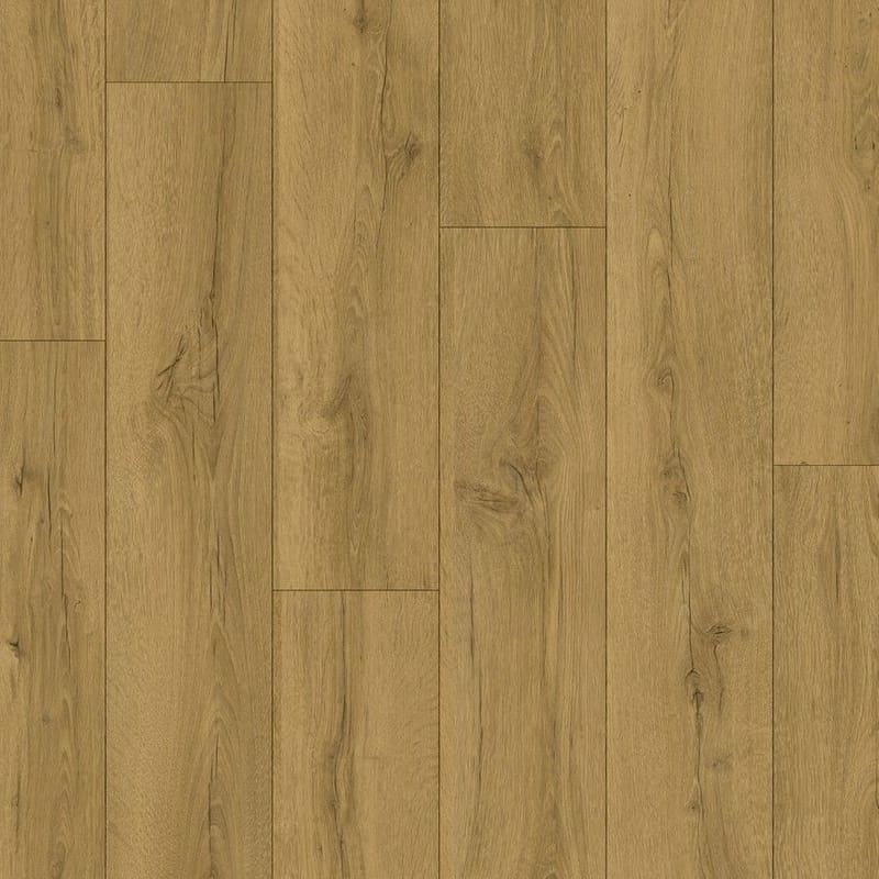 Quick-Step Classic Honey Brown Oak Laminate flooring sample showing warm honey tones and natural oak grain pattern