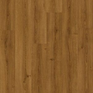 Full room view of Quick-Step Botanic Caramel Oak flooring showing plank layout and warm caramel tones