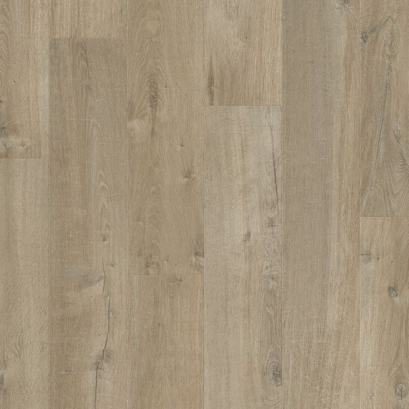 Quick-Step Impressive Soft Oak Light Brown laminate flooring sample showing natural wood grain pattern and light brown coloring
