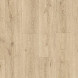 Close-up of Quick-Step Majestic Desert Oak Light Natural laminate flooring showing natural wood grain pattern and light beige coloring