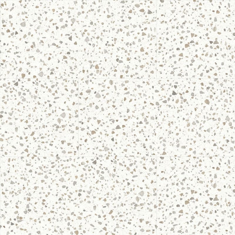 Moduleo Roots Fiastra 46232 terrazzo effect luxury vinyl flooring with white base and grey and beige speckles