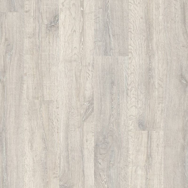 Quick-Step Classic Reclaimed White Patina Oak CL1653 laminate flooring in a minimalist hallway with rustic furniture