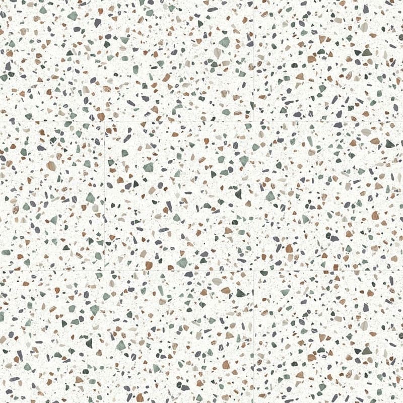 Moduleo Roots Fiastra Terrazzo Tile 46733. showing detailed view of terrazzo pattern with colorful speckles