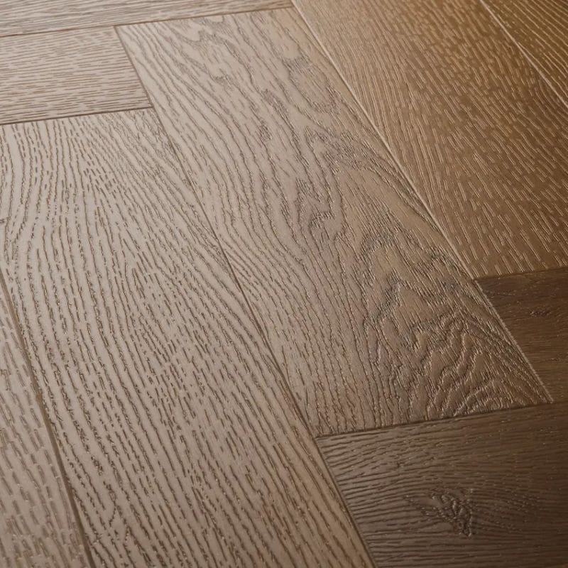 Close up of textures traditional oak herringbone showing wood grain detail