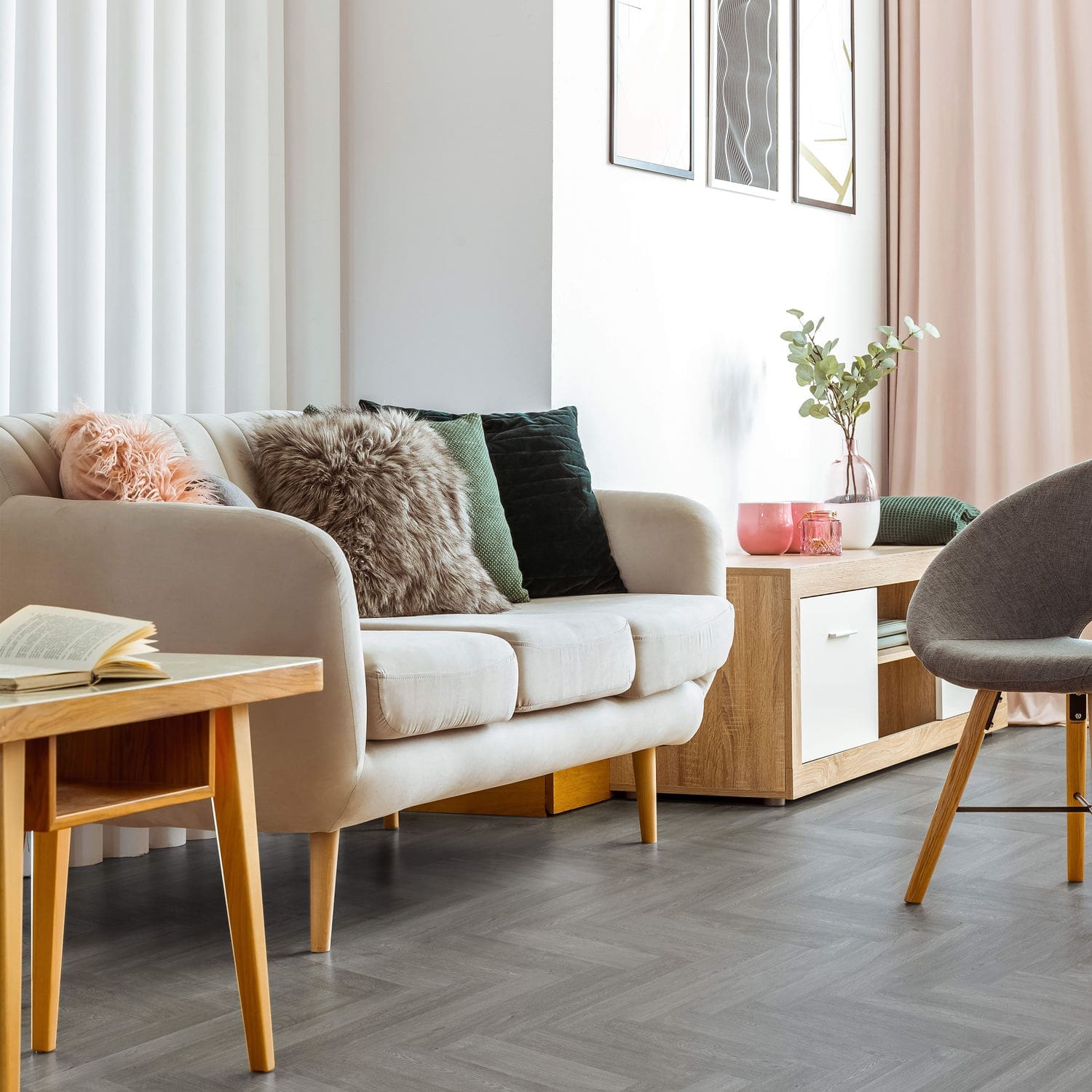 Bodo Herringbone SPC Slate Grey flooring - detail view showing texture and color