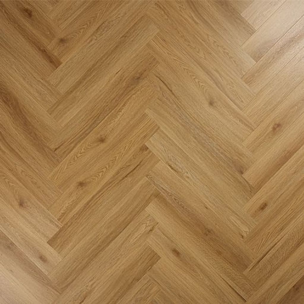 Abingdon Artisan Click Brushed Oak flooring laid in a herringbone pattern showing natural wood grain details.