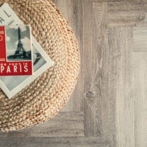 Close up of Torn Bracken wood effect flooring showing vertical grain detail