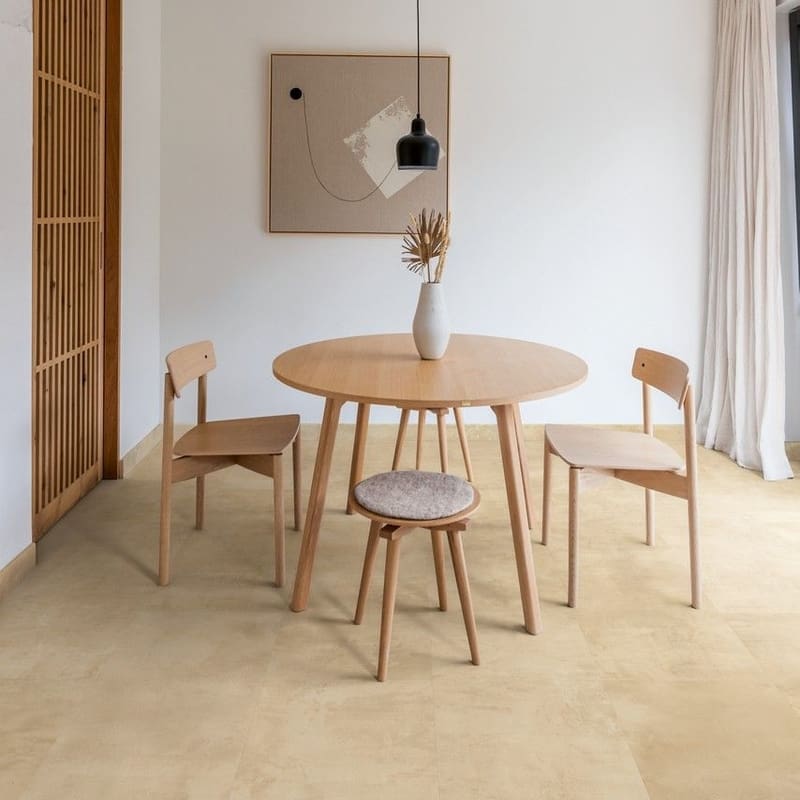 Contemporary kitchen space featuring Quick-Step Muse Sandstone laminate flooring