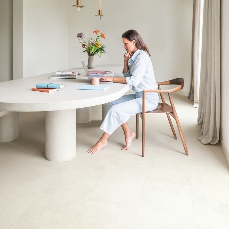 Home office with Quick-Step Muse Chalk Laminate Flooring MUS5487 showing practical application in work spaces