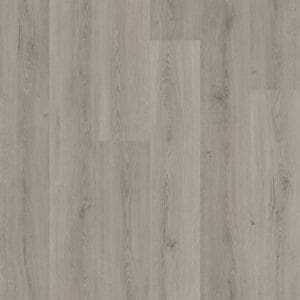 Quick-Step Alpha Bloom Botanic Grey vinyl flooring in full room view showing light grey wood-effect planks