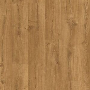 Close-up of Quick-Step Classic Oak Natural laminate flooring showing authentic wood texture and beveled edges