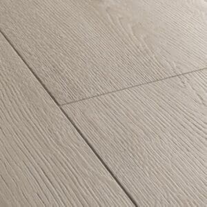 Full room view of Quick-Step Capture Brushed Oak Grey laminate flooring in a bedroom setting