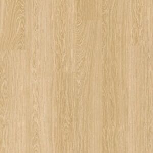 Close-up of Quick-Step Alpha Bloom Pure Oak Blush vinyl flooring showing detailed wood grain texture and warm light oak coloring