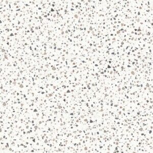 Moduleo Roots Fiastra Terrazzo Effect 46534 - Close-up of white terrazzo-style luxury vinyl flooring with brown and grey fragments