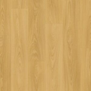 Close-up of Quick-Step Classic Biscuit Brown Oak laminate showing wood grain texture and plank joint