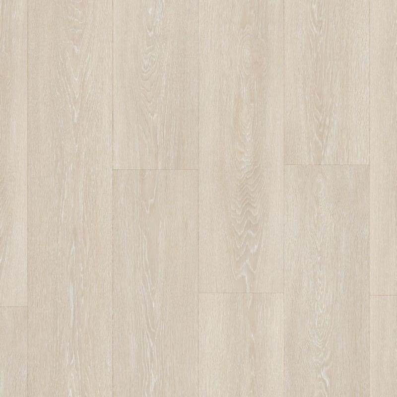 Close-up of Quick-Step Majestic Valley Oak Light Beige laminate flooring showing detailed wood grain texture and authentic bevel edges