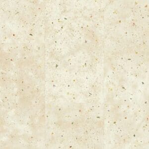 Close-up of Quick-Step Muse Botanic Concrete laminate flooring showing cream base with colourful flecks