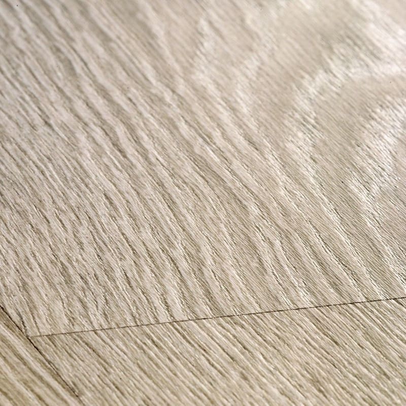 Close-up detail of Quick-Step Classic Old Oak Light Grey laminate flooring showing texture and grain