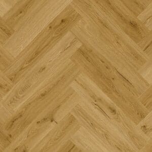 Close-up of Quick-Step Alpha Ciro Botanic Smoked Oak flooring showing herringbone pattern and wood grain detail