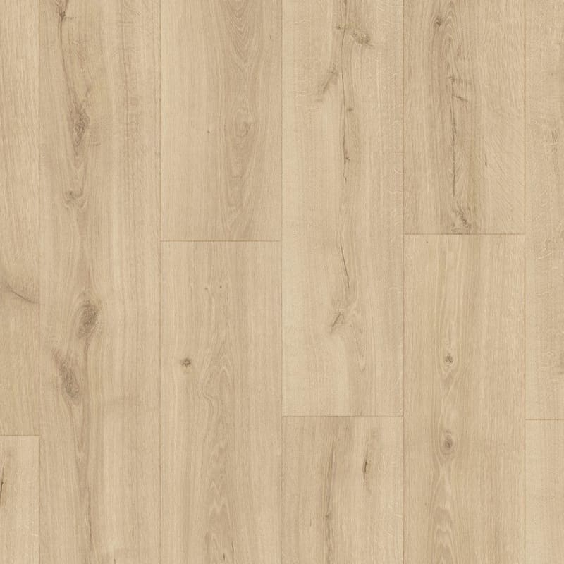 Close-up of Quick-Step Majestic Desert Oak Light Natural laminate flooring showing natural wood grain pattern and light beige coloring