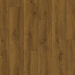 Quick-Step Classic Cocoa Brown Oak laminate flooring sample showing rich brown oak grain pattern