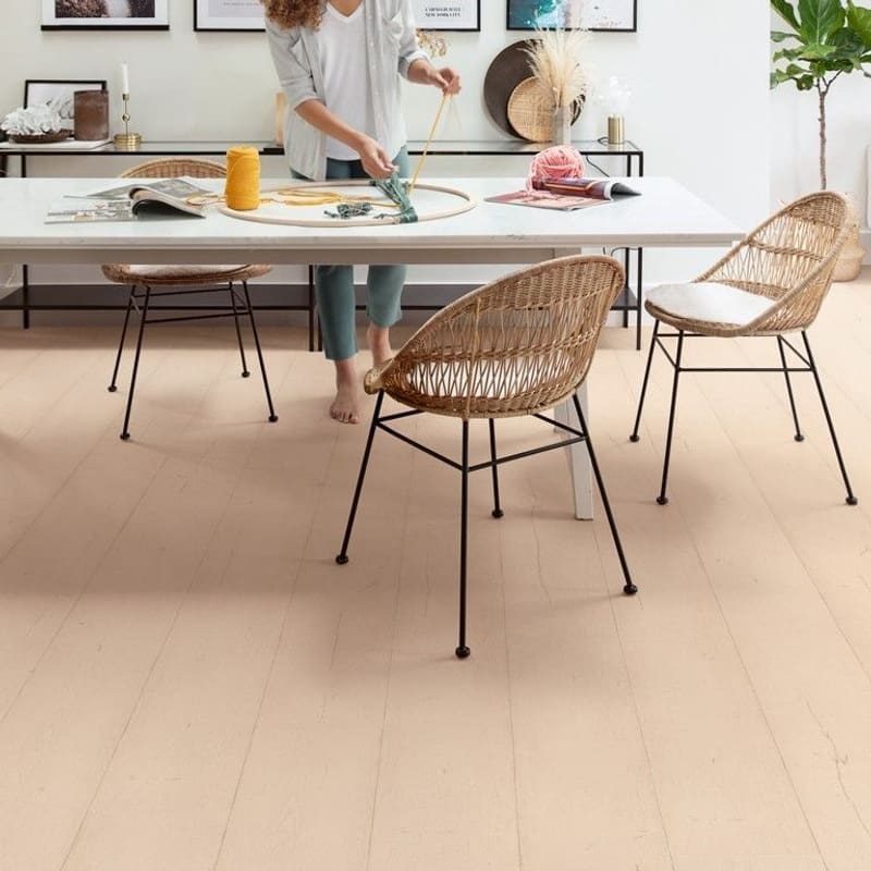 Modern workspace with Painted Oak Rose flooring and natural light