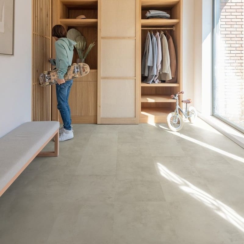 Kitchen with island featuring Quick-Step Grey Concrete Laminate flooring