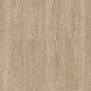 Quick-Step Majestic Valley Oak Light Brown laminate flooring in a modern bathroom setting with freestanding bath