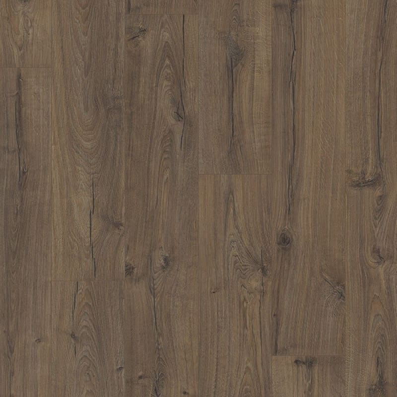 Quick-Step Impressive Ultra Classic Oak Brown laminate flooring sample showing detailed wood grain texture and authentic bevel edges