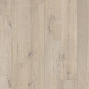 Quick-Step Impressive Ultra Soft Oak Light laminate flooring sample showing natural wood grain pattern and texture