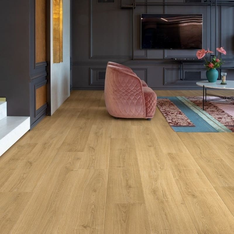 Close-up of Quick-Step Capture Brushed Oak Warm Natural laminate flooring texture
