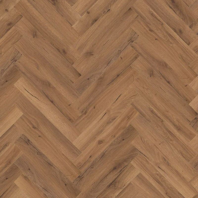 Lignum fusion premium robust fumed oak herringbone flooring sample showing detailed wood grain pattern