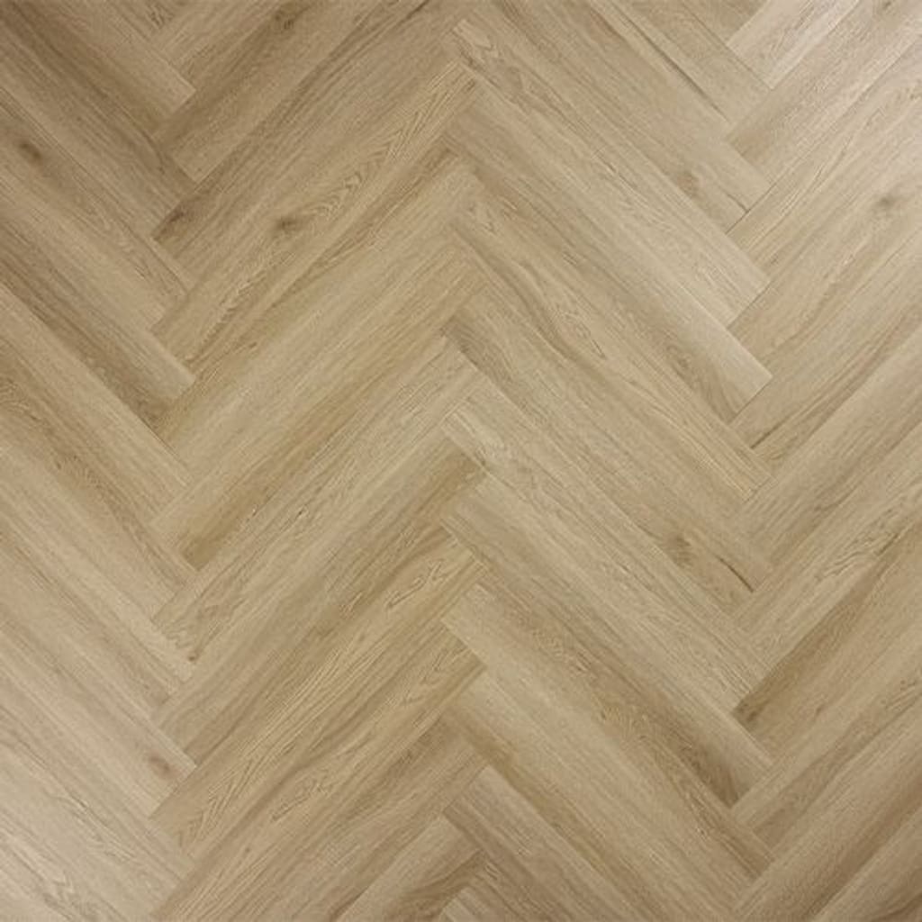 Abingdon Artisan Click Smoky Oak flooring laid in a herringbone pattern showing light oak tones