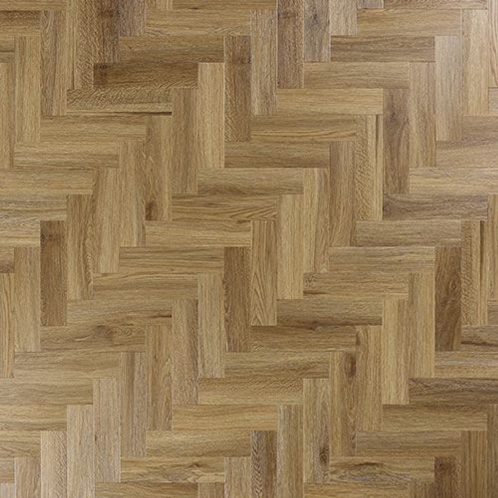 Overhead view of Abingdon Mosaic Chestnut luxury vinyl flooring in a herringbone pattern