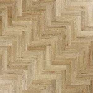 Overhead view of Abingdon Mosaic Weathered Cedar luxury vinyl flooring in a herringbone pattern