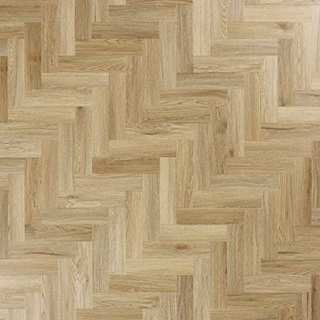 Overhead view of Abingdon Mosaic Weathered Cedar luxury vinyl flooring in a herringbone pattern