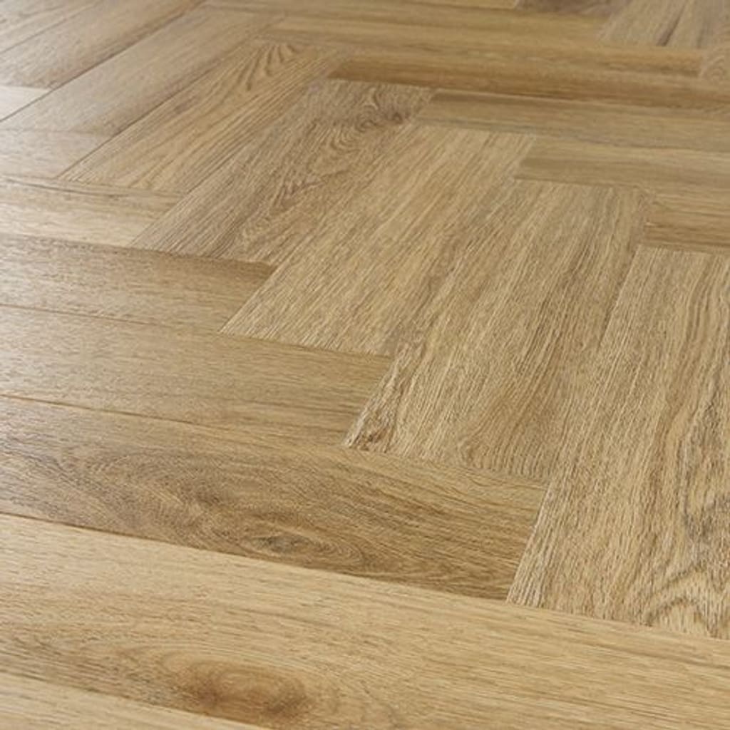 Angled view of installed Abingdon Tapestry Weathered Cedar flooring